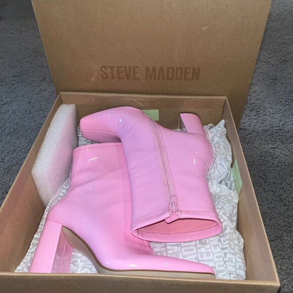 STEVE MADDEN LYNDEN PINK PATENT ANKLE BOOT SIDE ZIP BLOCK HEEL - NEW IN BOX  6.5 - Picture 9 of 9
